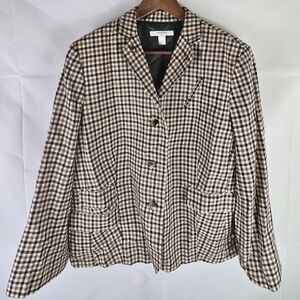 Liz Claiborne New York Plaid Wool Blazer Coat Size 16 Winter Office Fall Formal